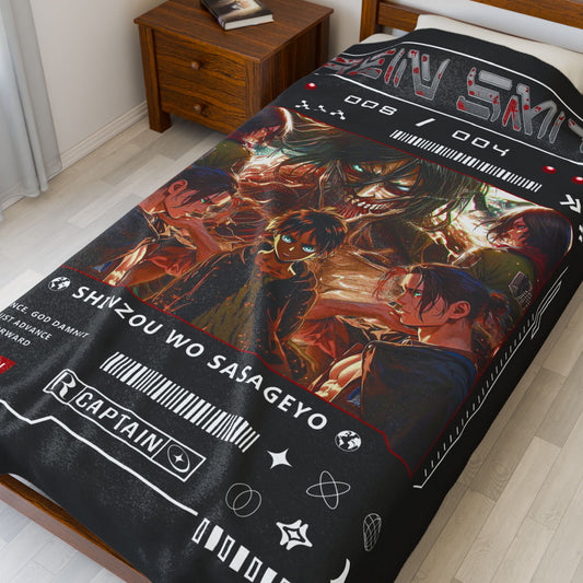 Eren Yeager Attack on Titan Velveteen Plush Blanket | Cozy Anime Throw for Fans